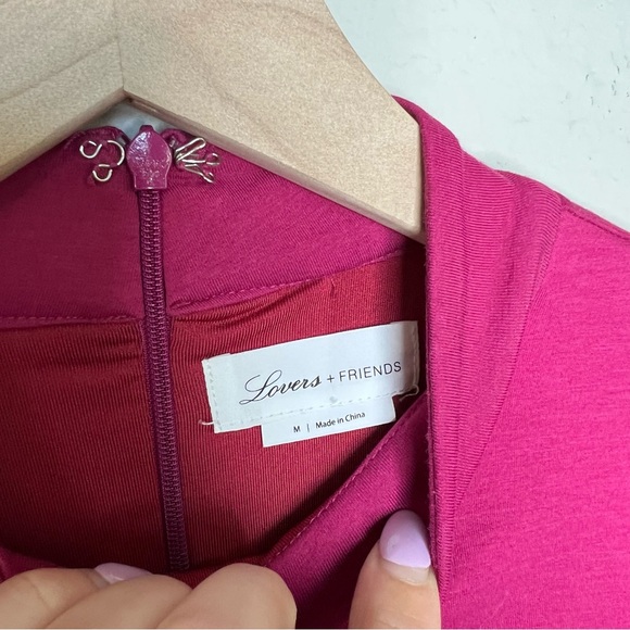 LOVERS + FRIENDS Electra Cut Out Long Sleeve Mini Bodycon Dress Berry Pink M - Picture 4 of 4